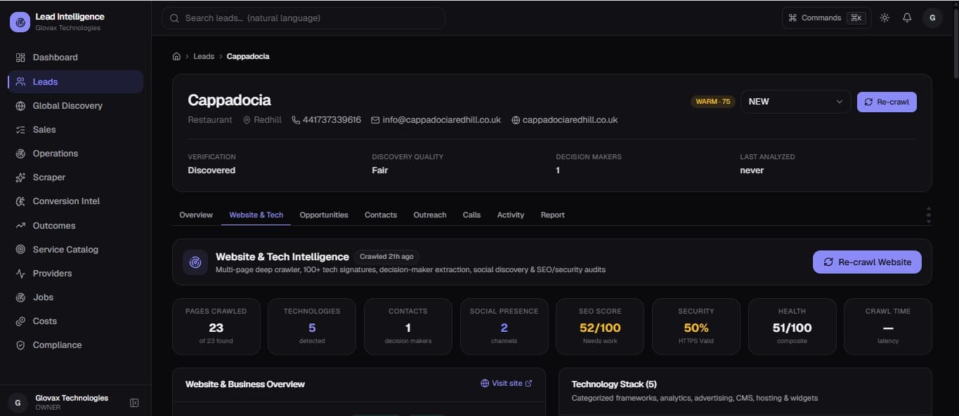 AI-Powered B2B Lead Intelligence & Business Audit SaaS built for Client — AI & Machine Learning preview